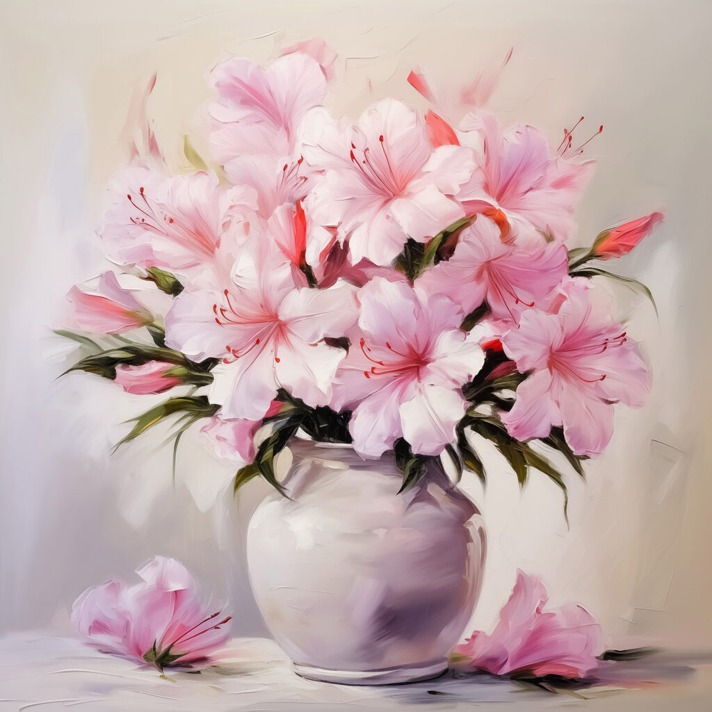 Fleurs roses, vase lilas — motif complet