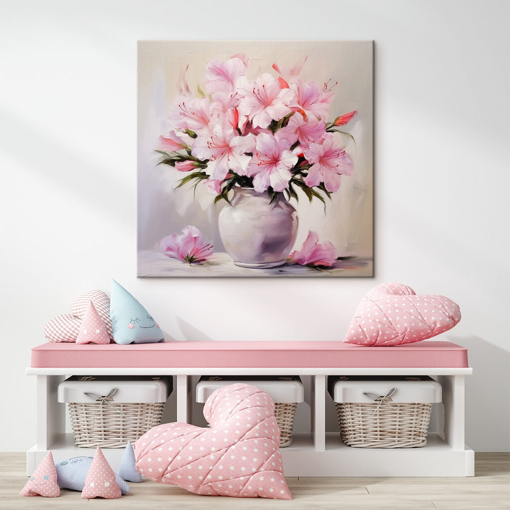 Fleurs roses, vase lilas — intérieur 2