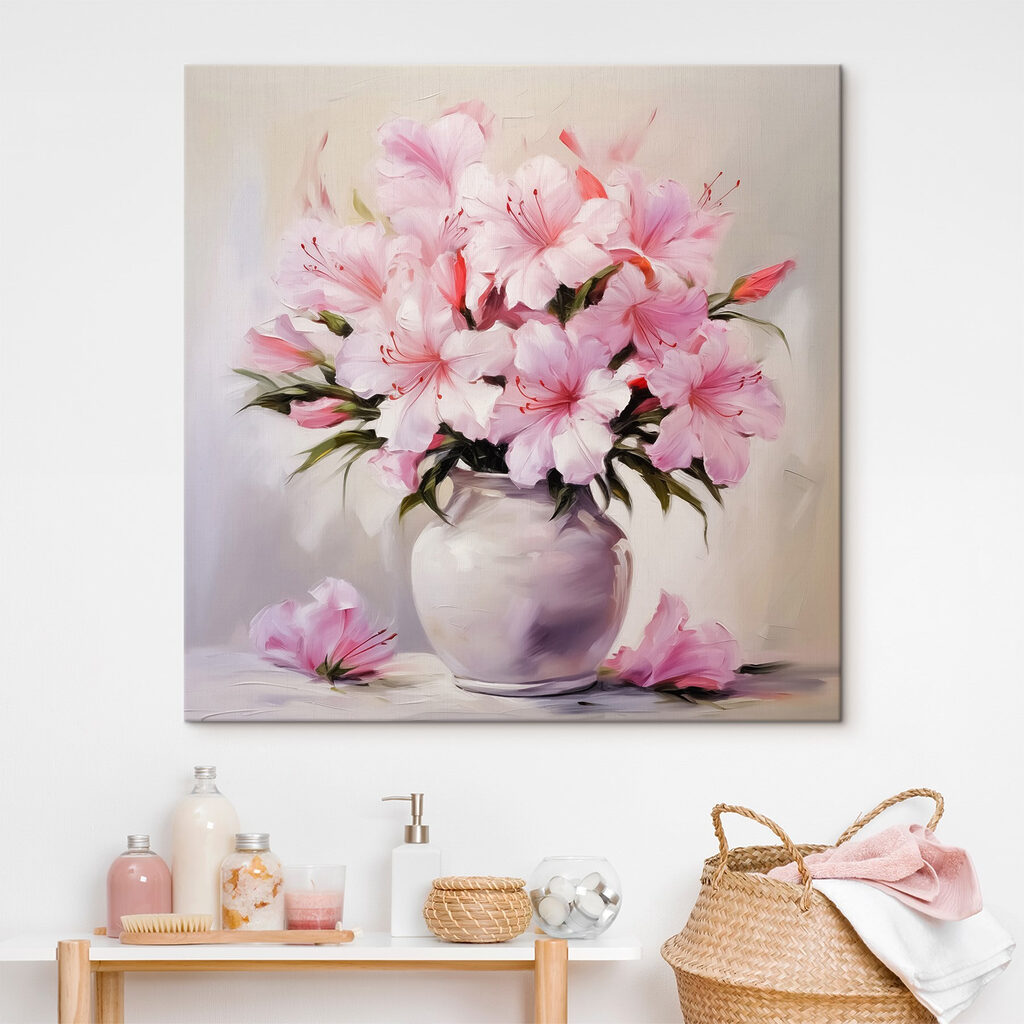 Fleurs roses, vase lilas — intérieur 1