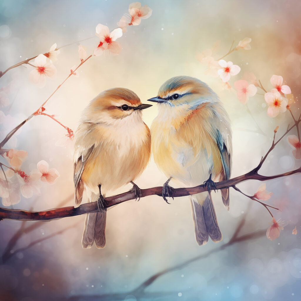 Deux oiseaux blottis — motif complet