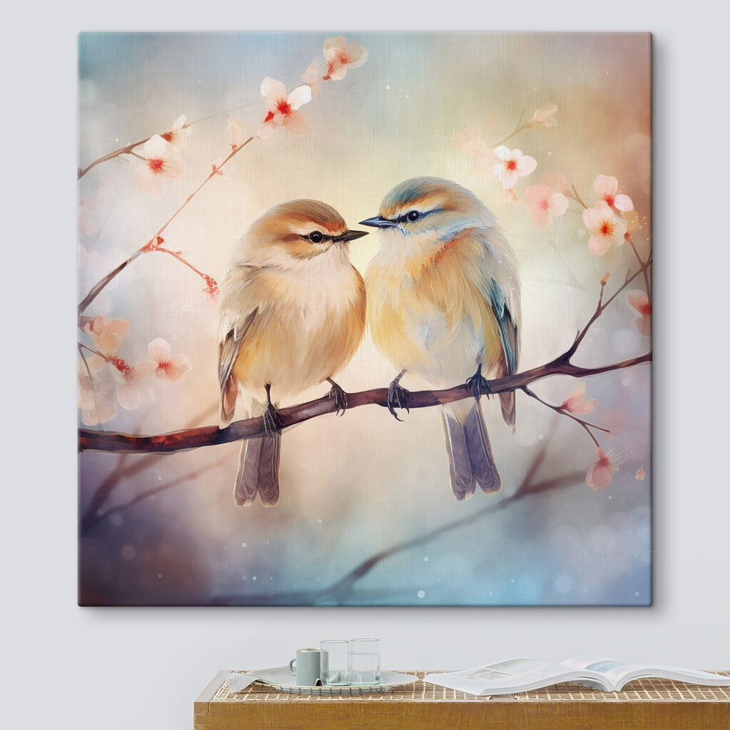 Deux oiseaux blottis dans un intérieur