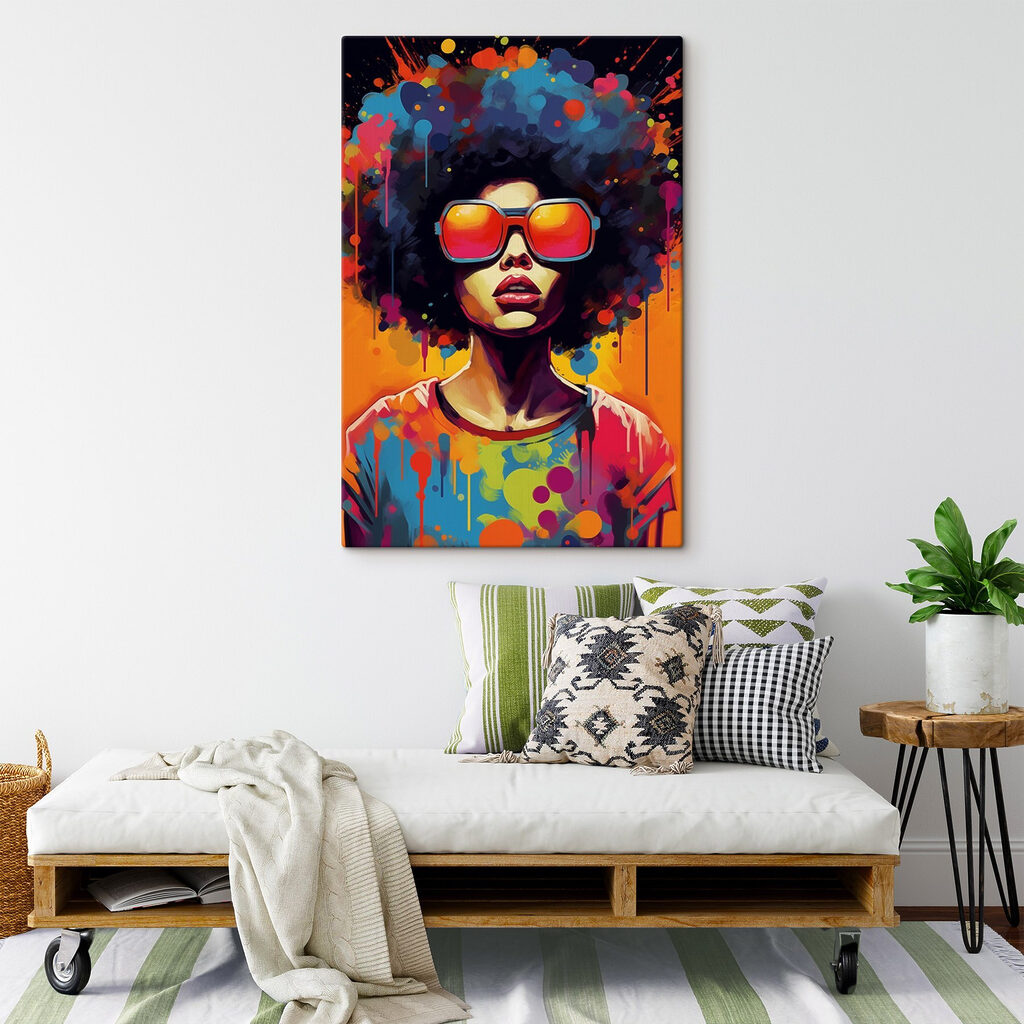 Portrait afro éclatant — intérieur 1