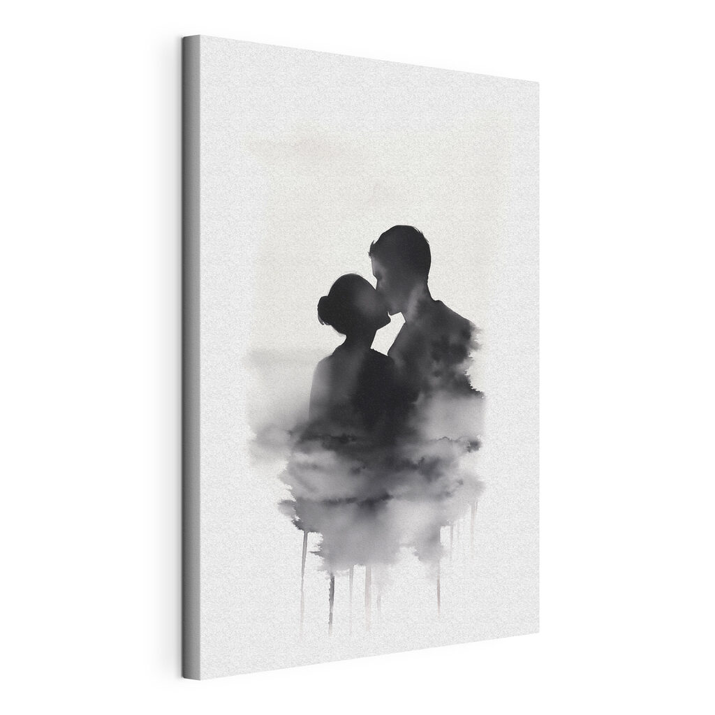 Baiser à l’aquarelle, toile tendue et bord enveloppé