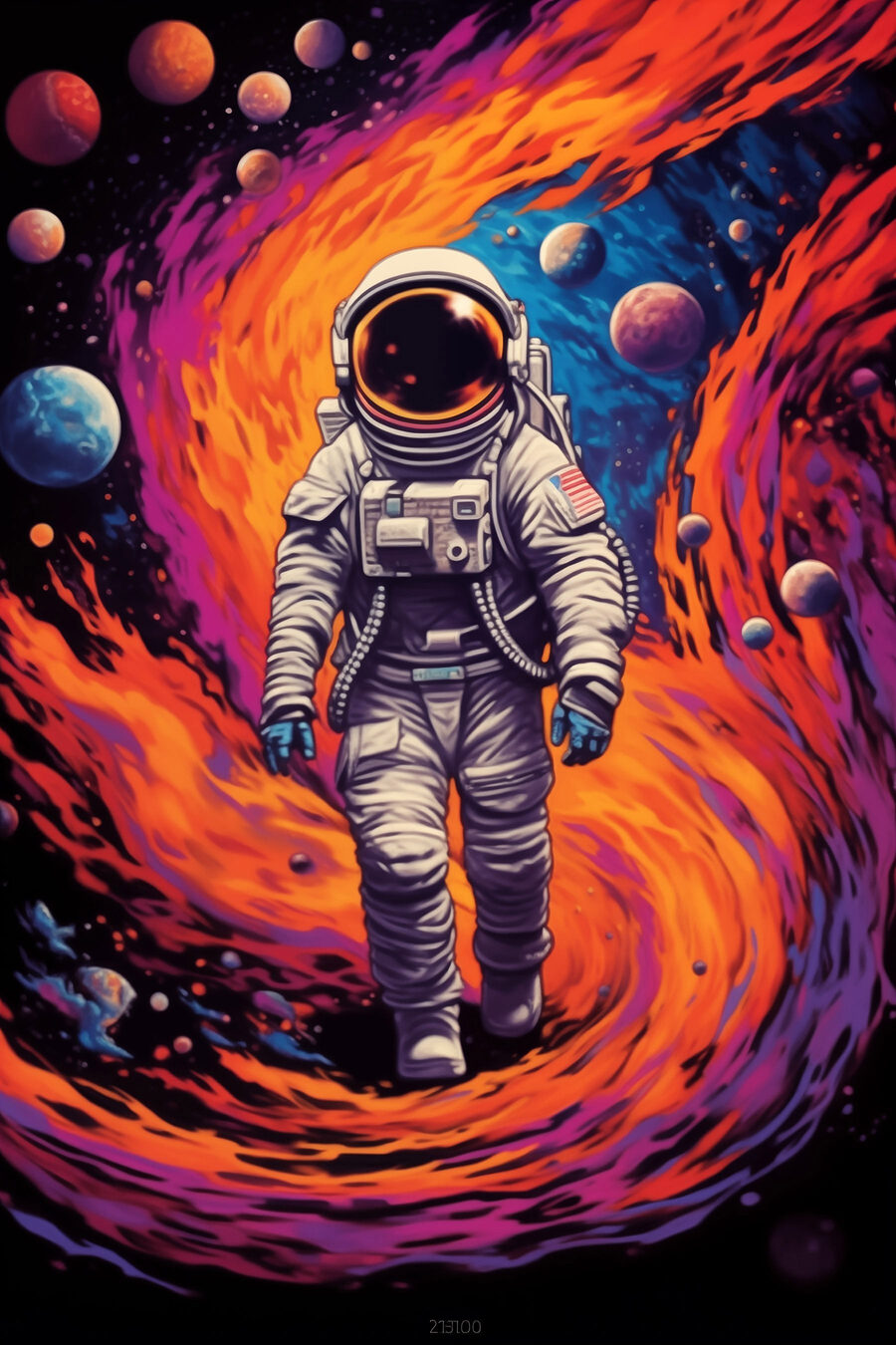 Astronaute et portail coloré — motif complet