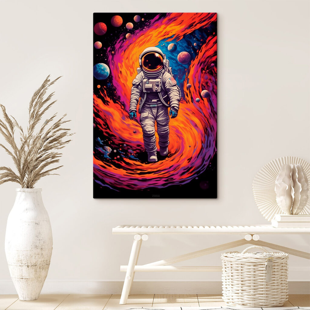 Astronaute et portail coloré — intérieur 2