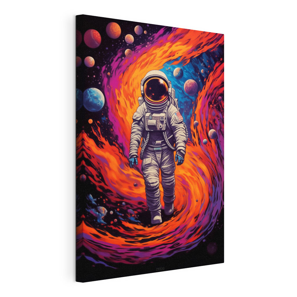 Astronaute et portail coloré, toile tendue et bord enveloppé