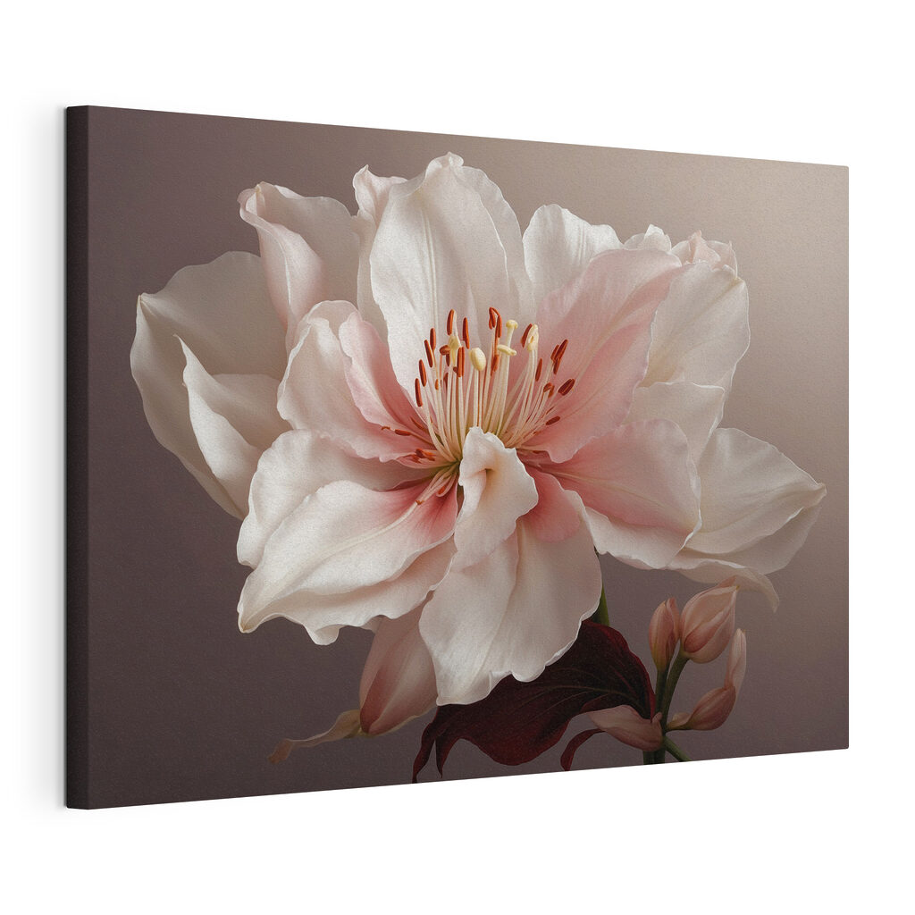Fleur blanc rosé, toile tendue et bord enveloppé