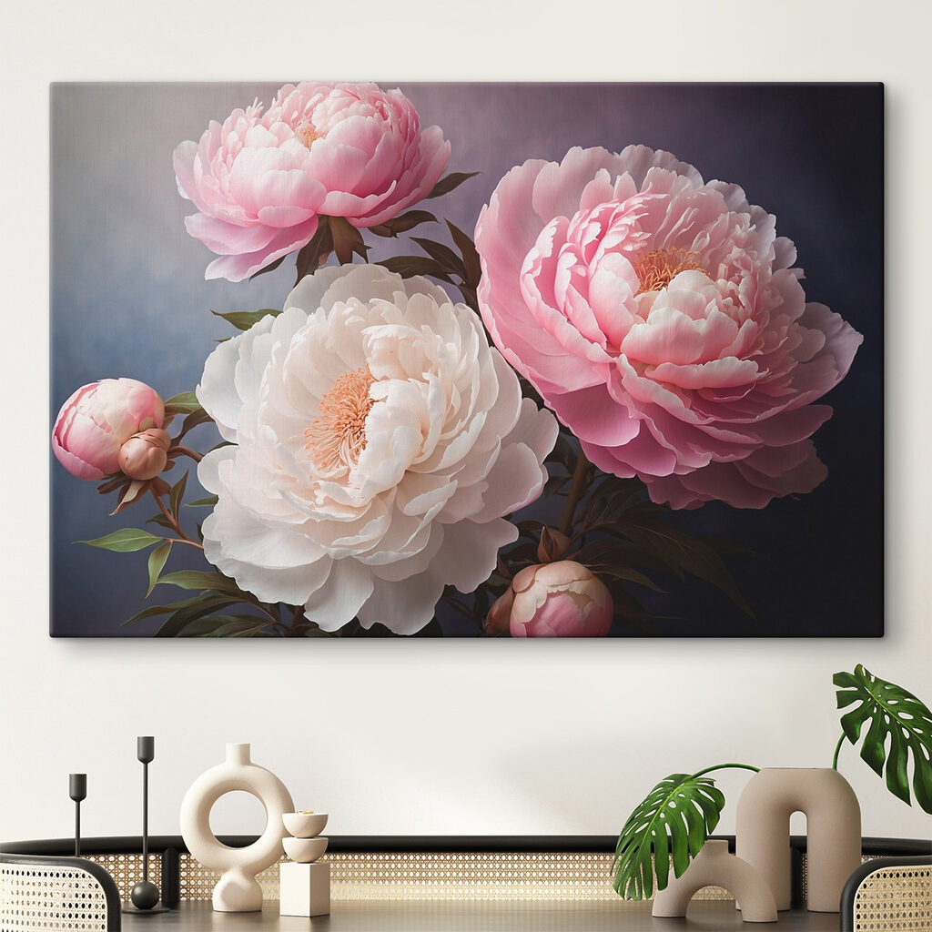 Trois pivoines au crépuscule — intérieur 1