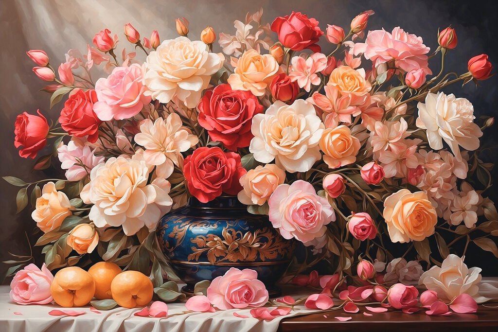 Roses et agrumes — motif complet