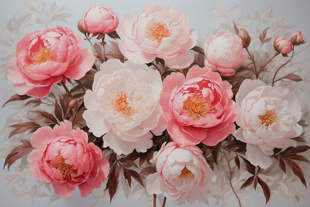 Couronne de pivoines roses — motif complet