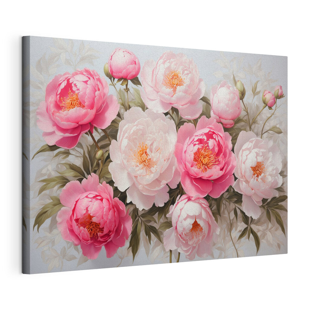 Couronne de pivoines roses, toile tendue et bord enveloppé