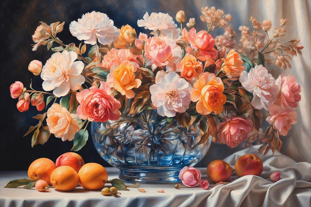 Bouquet et fruits orange — motif complet