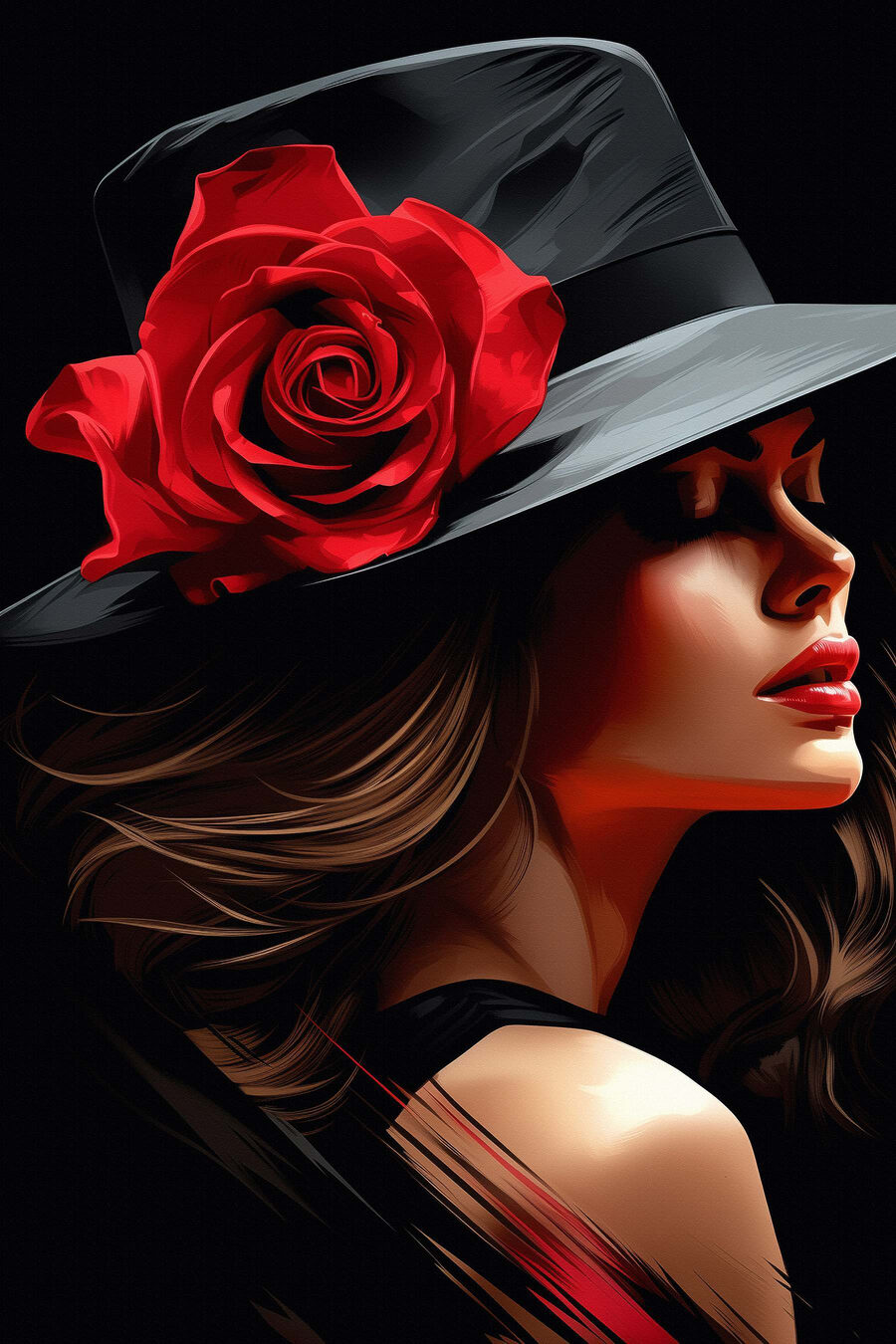 Rose sur chapeau noir — motif complet