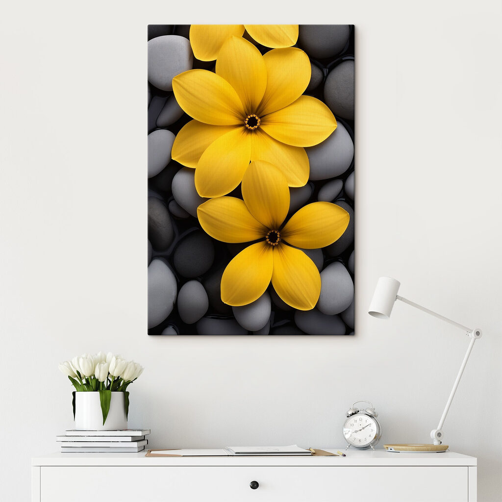 Fleurs jaunes et galets — intérieur 1