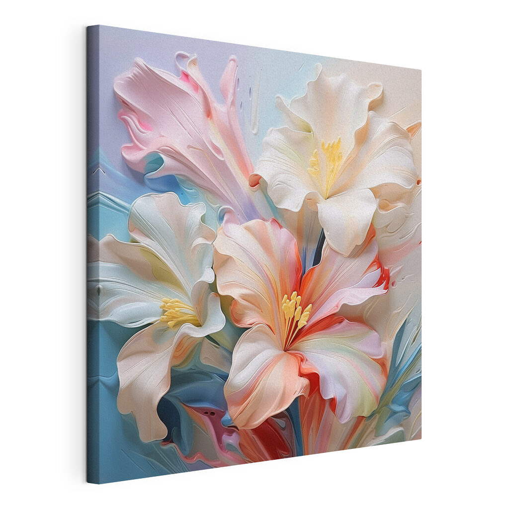 Lys en pastel rose, toile tendue et bord enveloppé