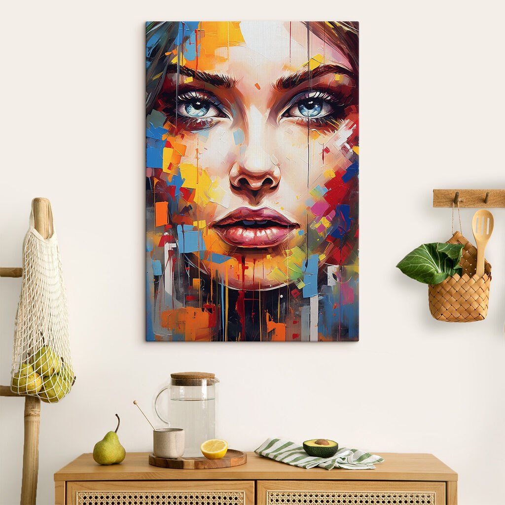 Regard bleu en éclats dans un intérieur