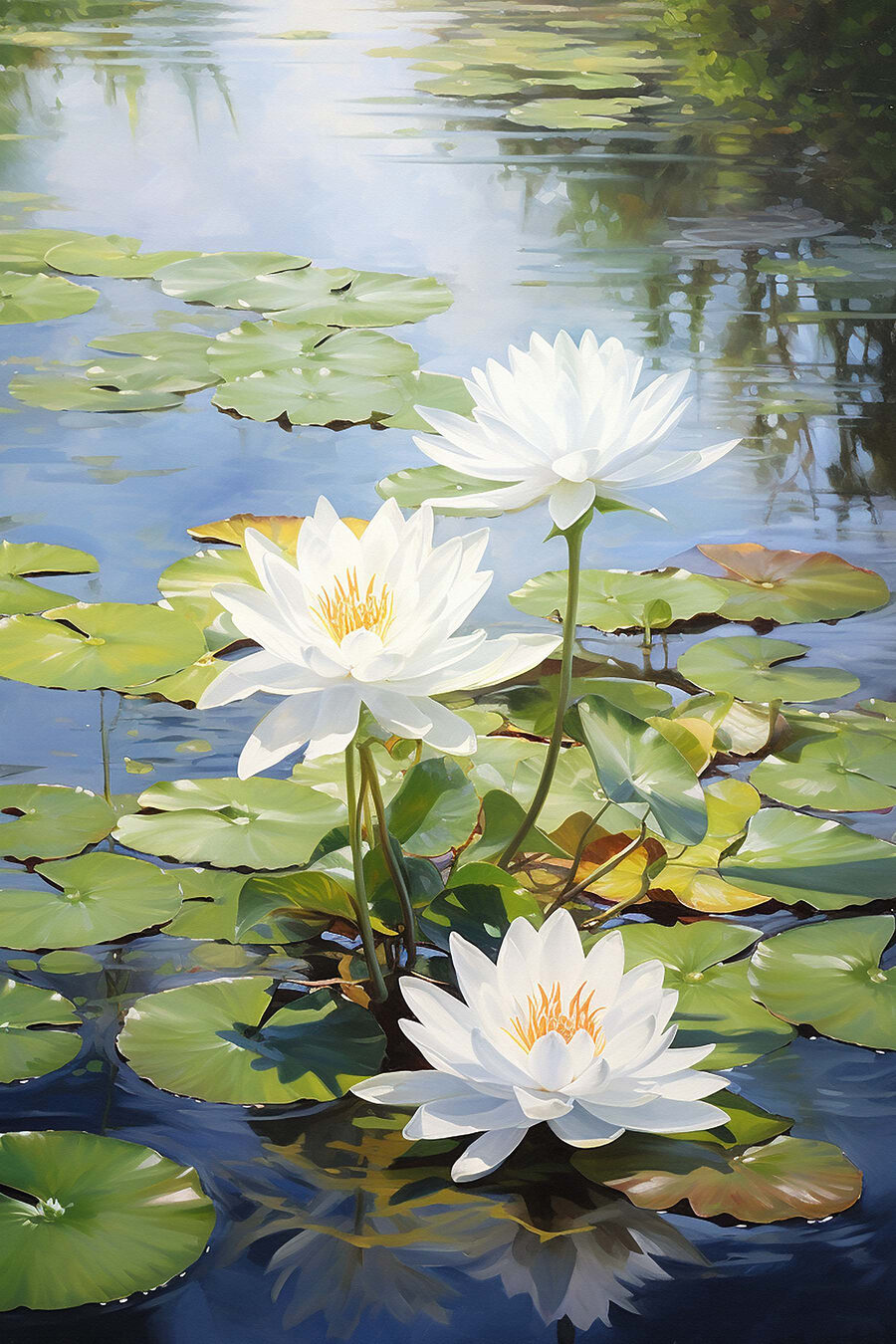Nénuphars aux reflets verts — motif complet