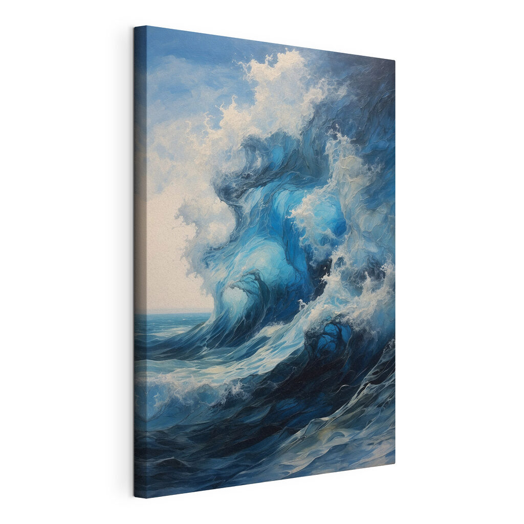 Vague sous les nuages, toile tendue et bord enveloppé
