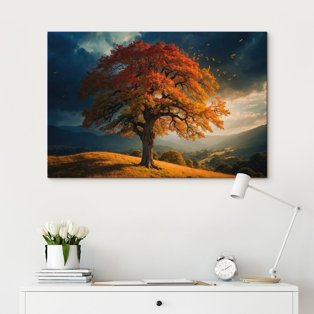 Arbre d’automne, ciel sombre — intérieur 2
