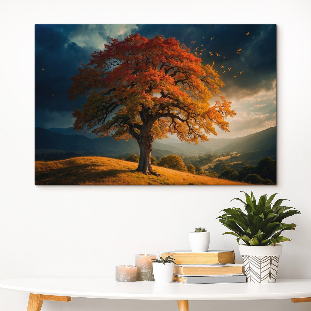 Arbre d’automne, ciel sombre — intérieur 3