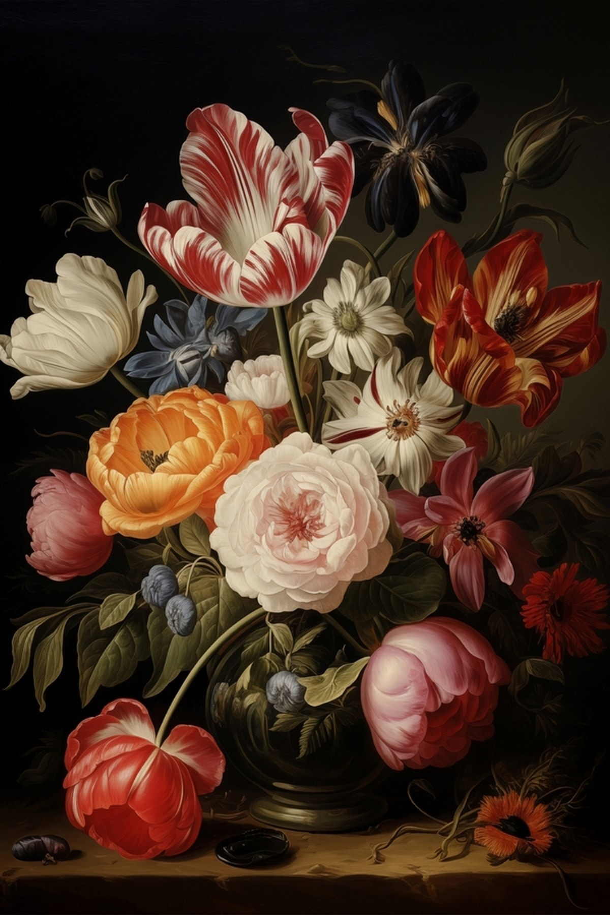 Bouquet sur fond sombre — motif complet