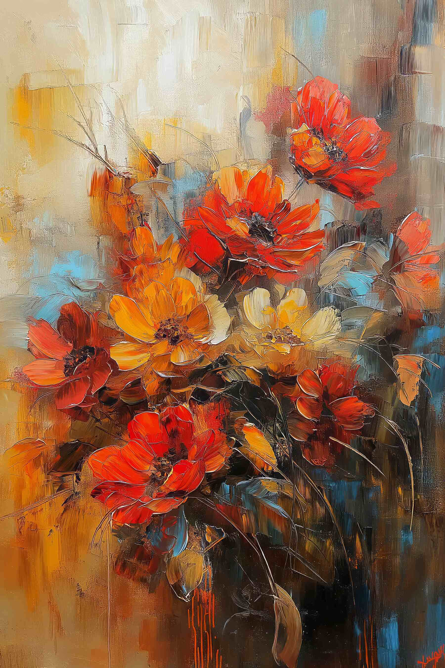 Fleurs d’automne, touches d’ocre — motif complet