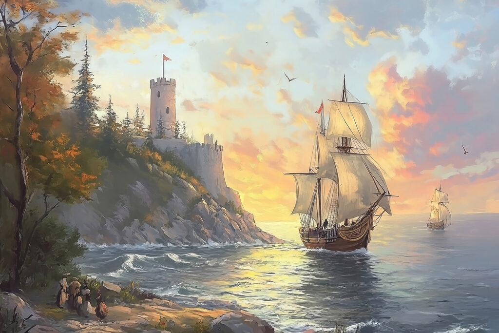 Voilier sous le château — motif complet