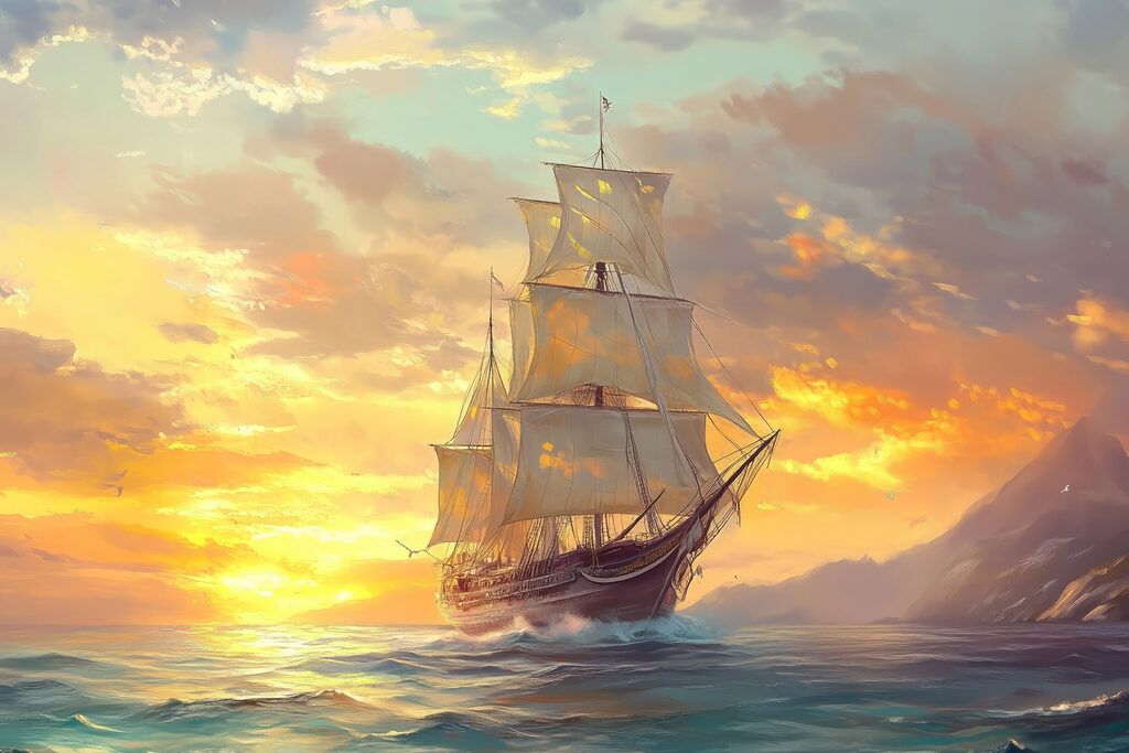 Voilier au soleil couchant — motif complet