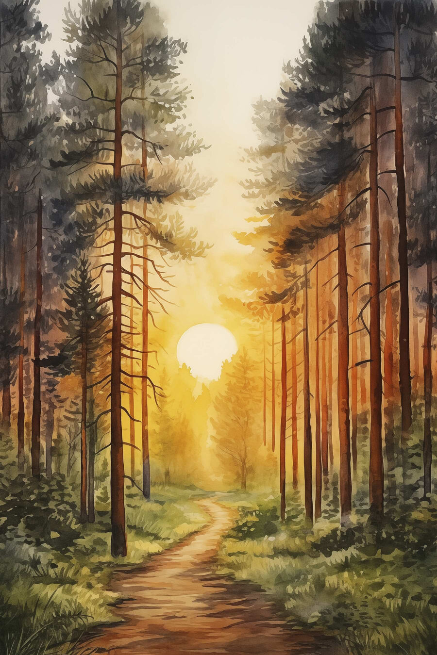 Soleil entre les troncs — motif complet