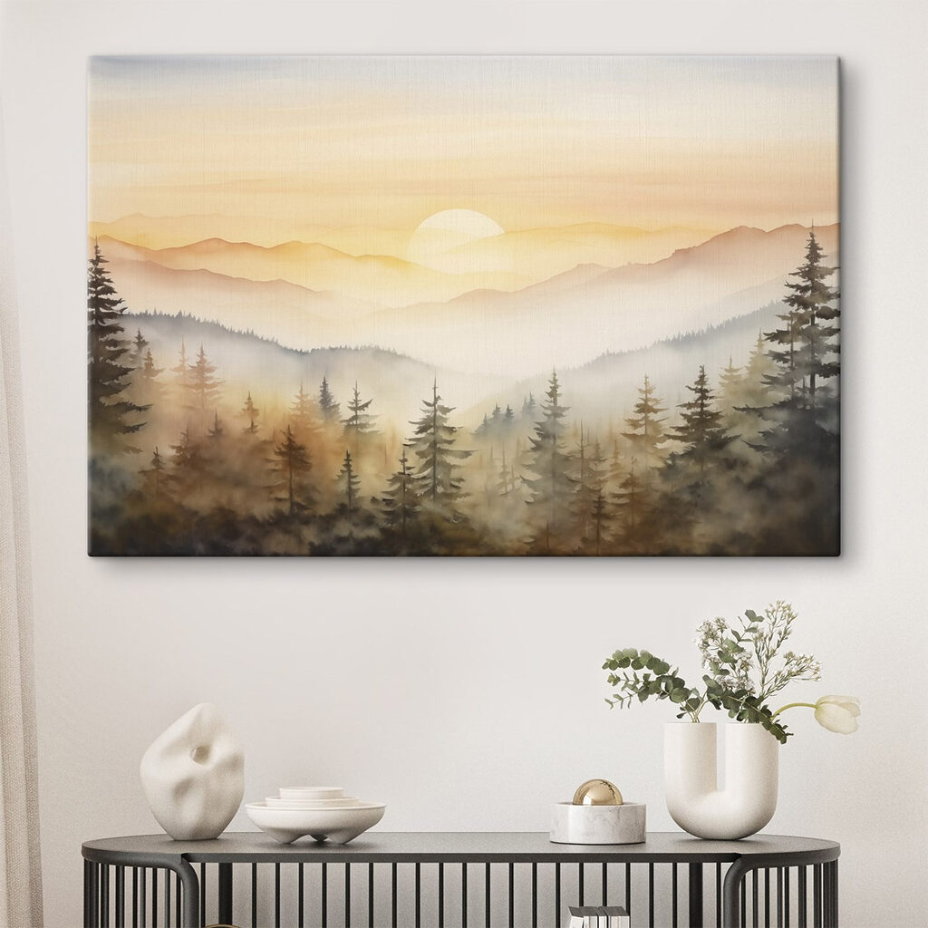 Pins au soleil levant dans un intérieur