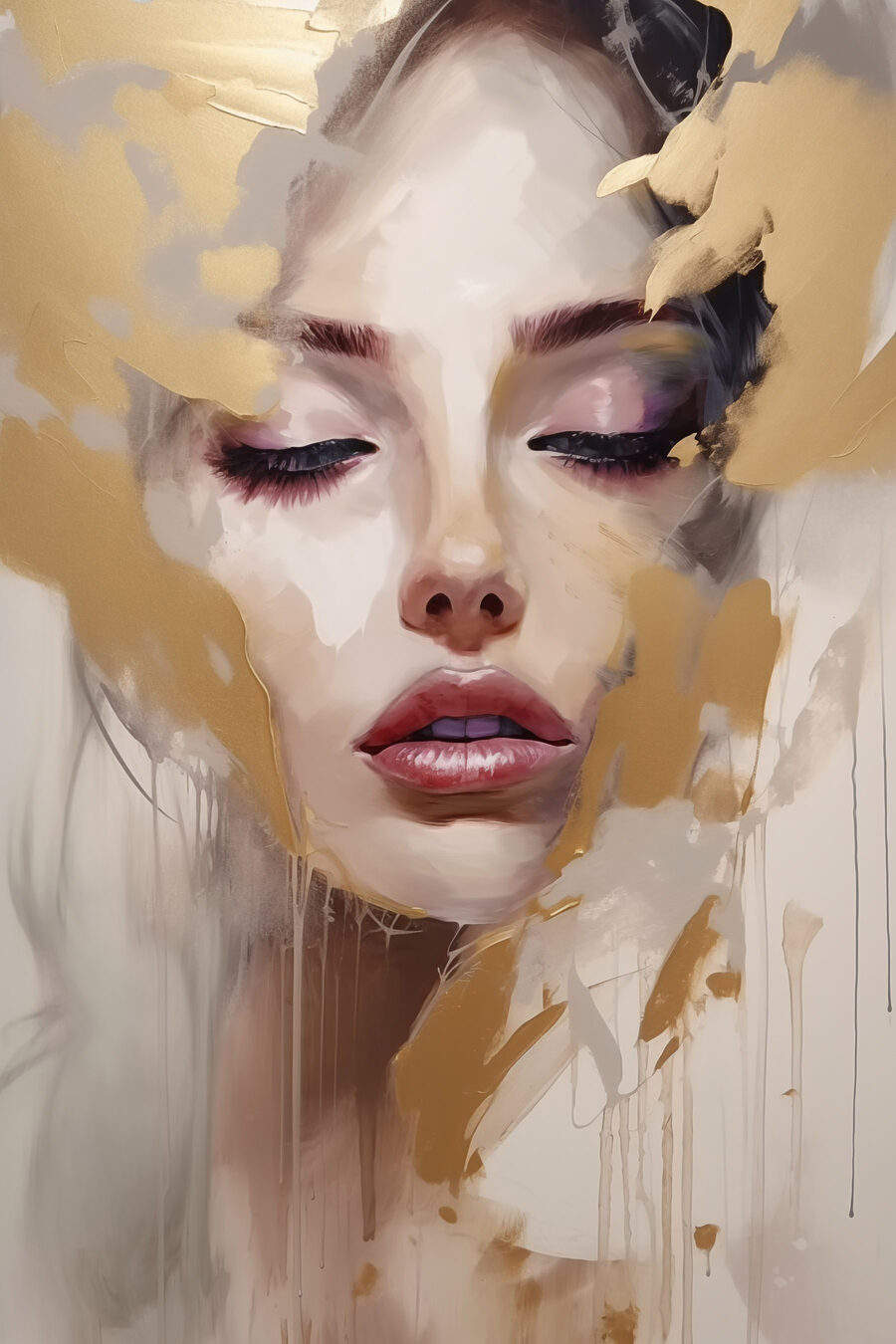 Visage aux paillettes d’or — motif complet