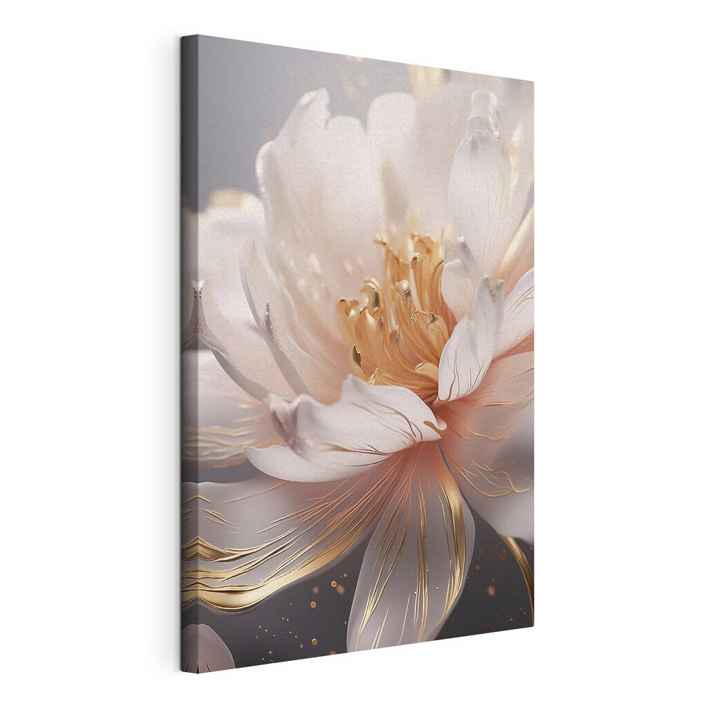 Fleur au cœur doré, toile tendue et bord enveloppé