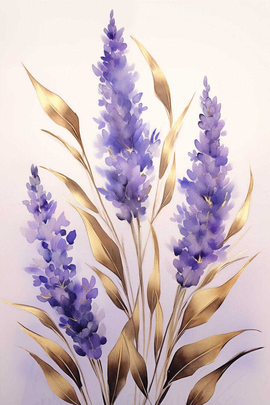Lavande aux feuilles dorées — motif complet