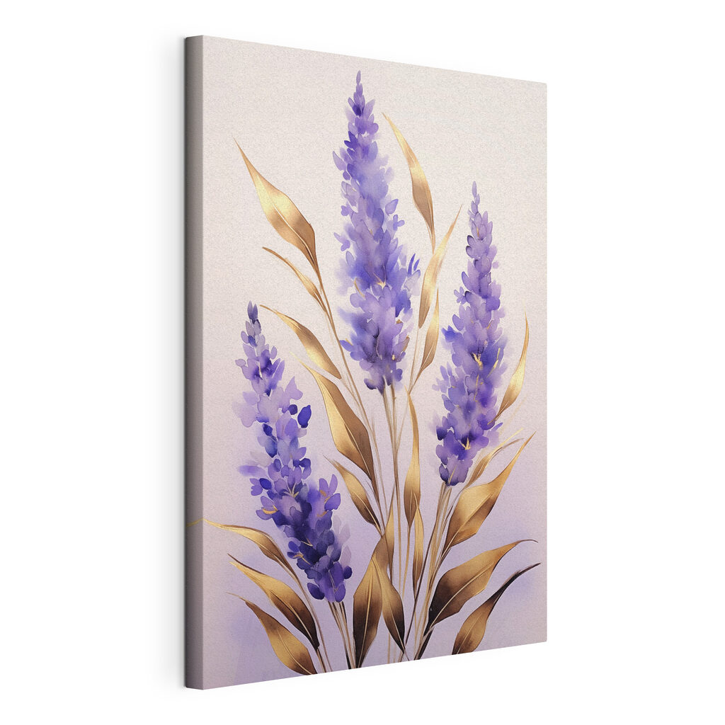Lavande aux feuilles dorées, toile tendue et bord enveloppé