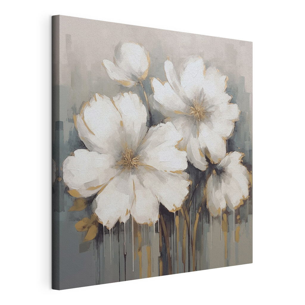 Fleurs en traînées grises, toile tendue et bord enveloppé