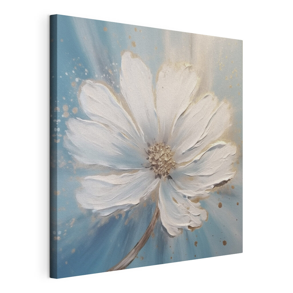 Fleur aux reflets d’argent, toile tendue et bord enveloppé