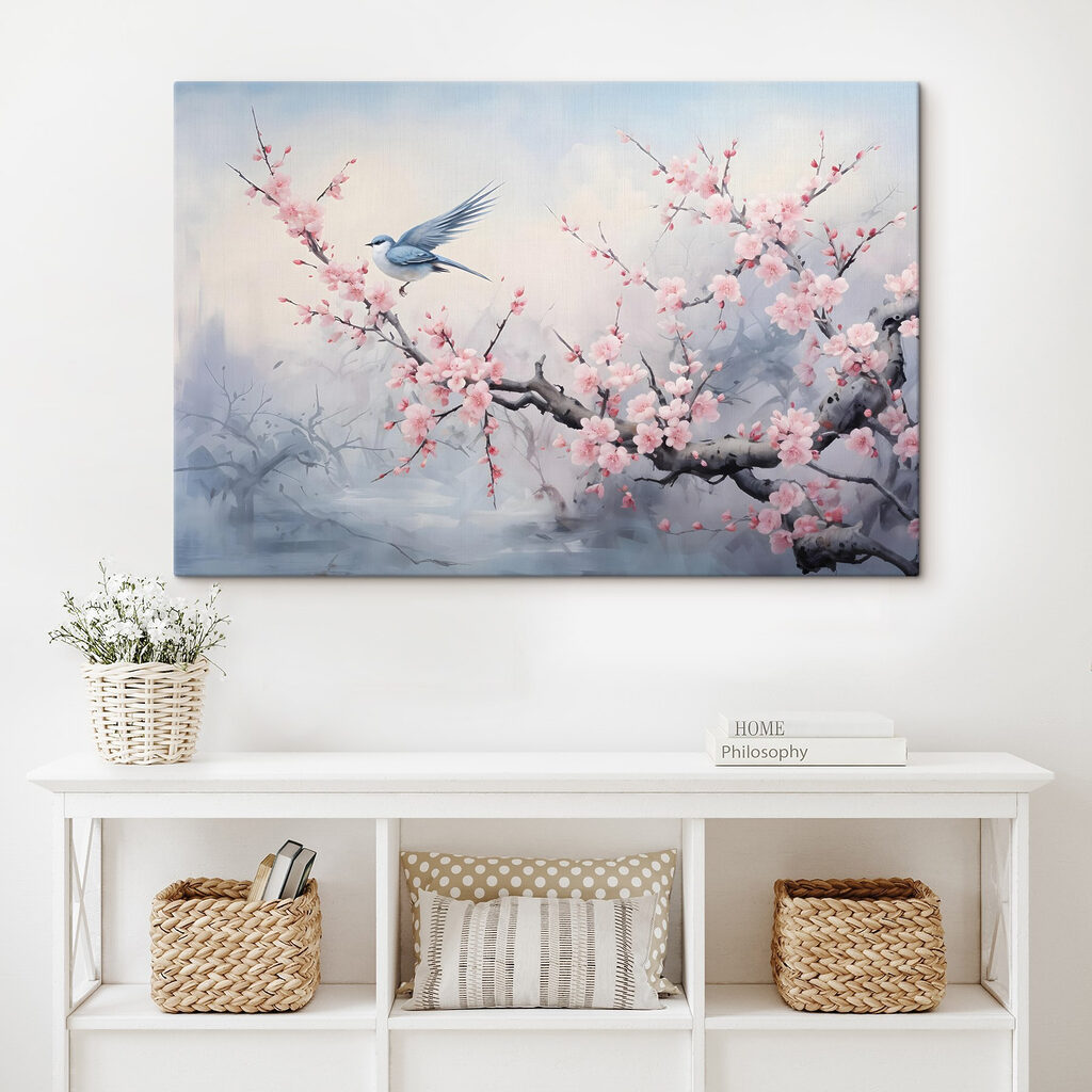 Hirondelle sur branche fleurie — intérieur 2
