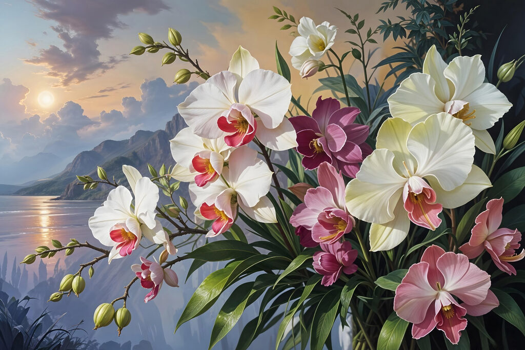 Orchidées au crépuscule — motif complet