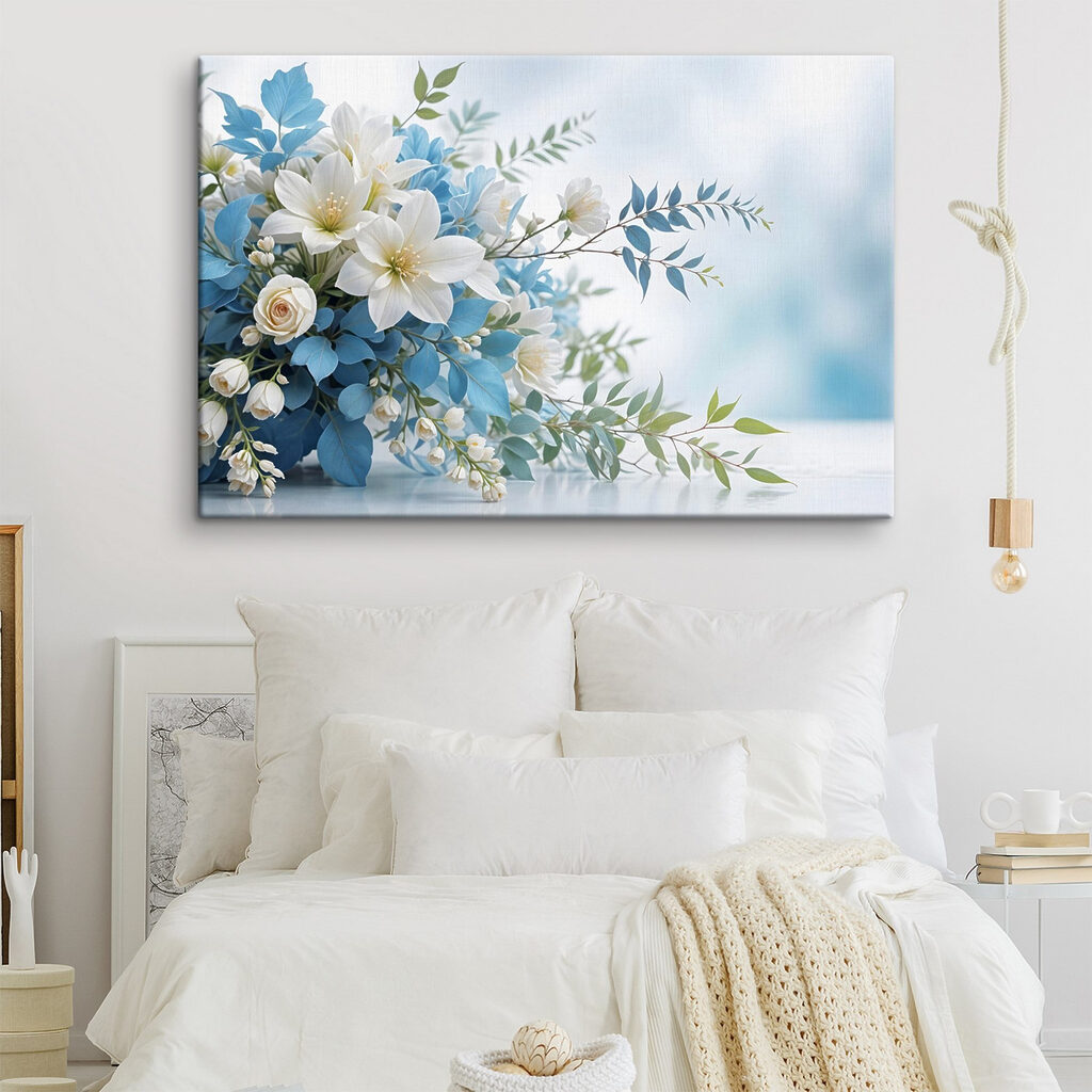 Fleurs blanches et bleu-vert — intérieur 1