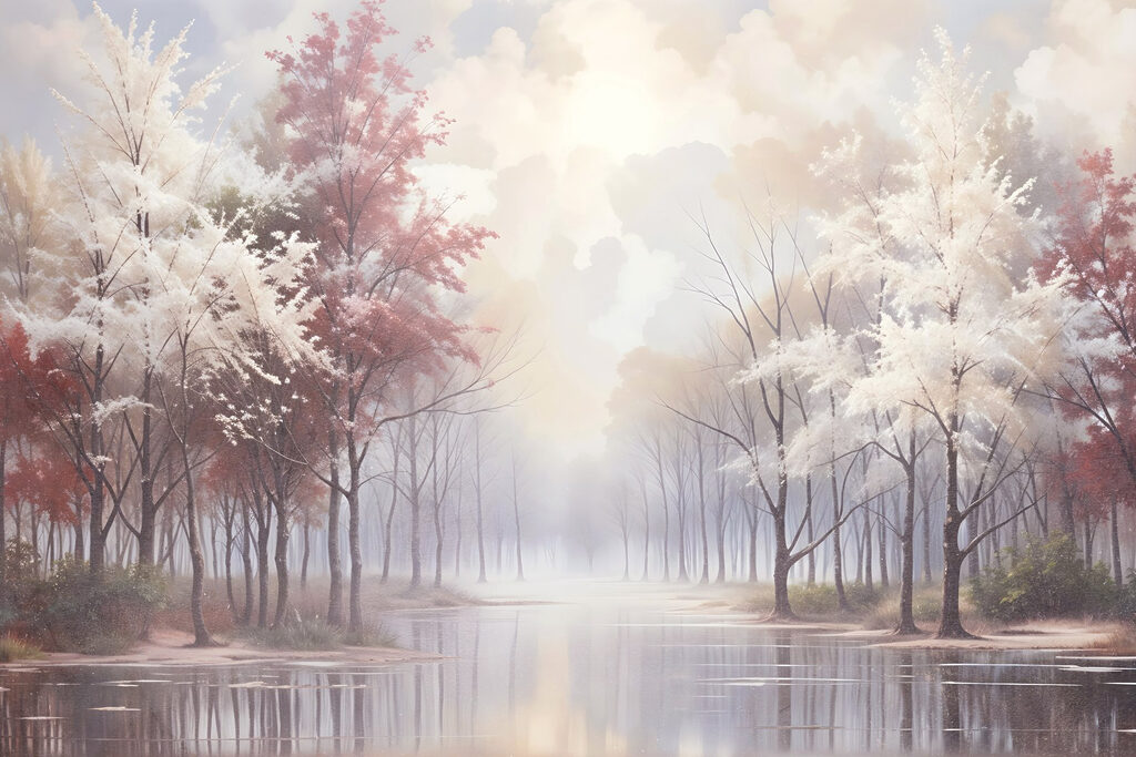 Allée d’arbres rose poudré — motif complet