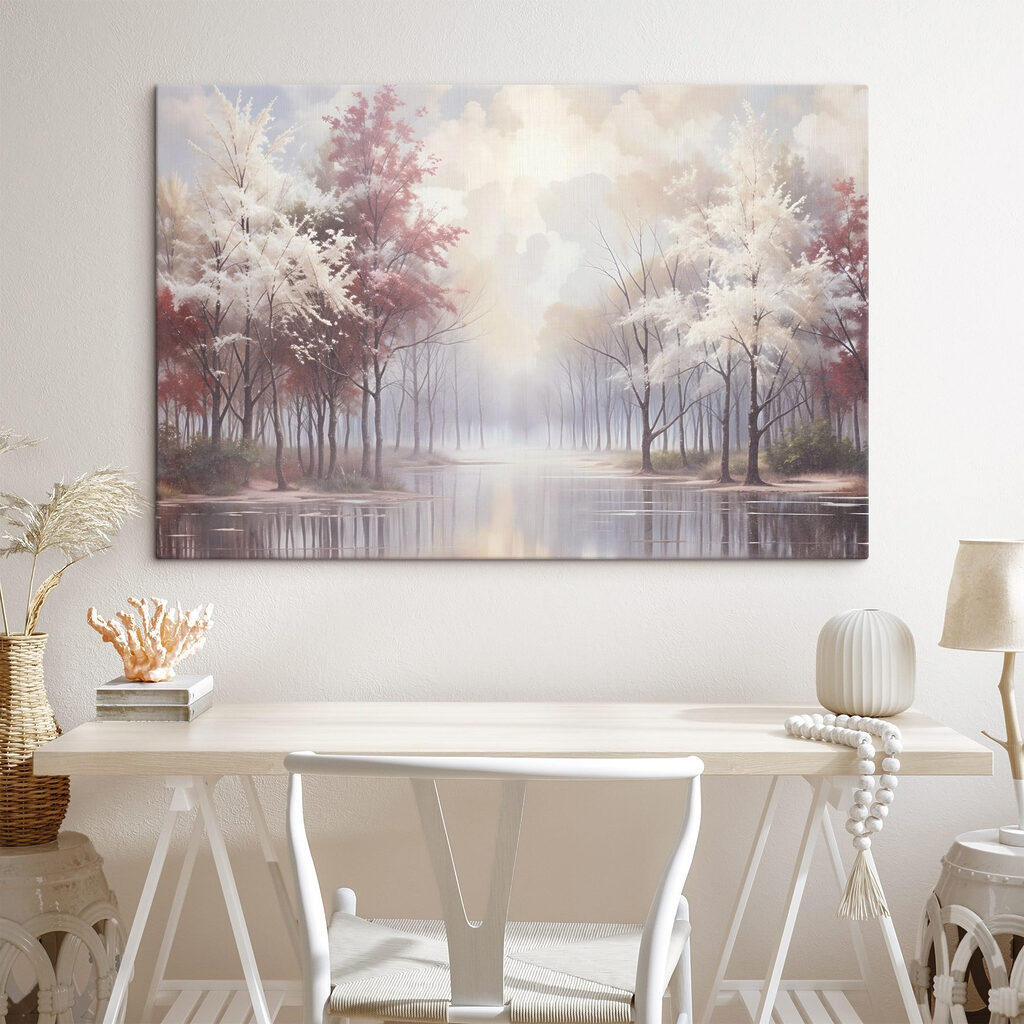 Allée d’arbres rose poudré — intérieur 1