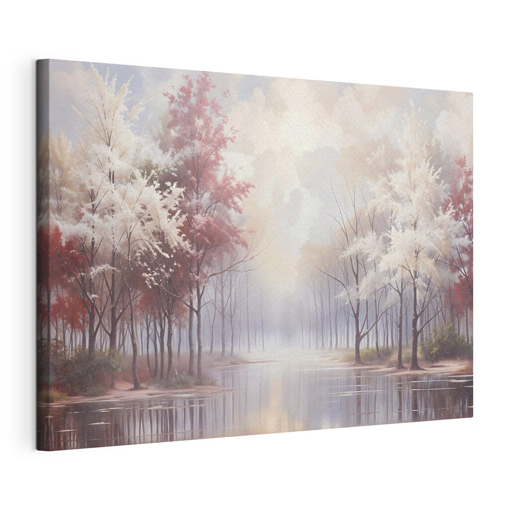 Allée d’arbres rose poudré, toile tendue et bord enveloppé