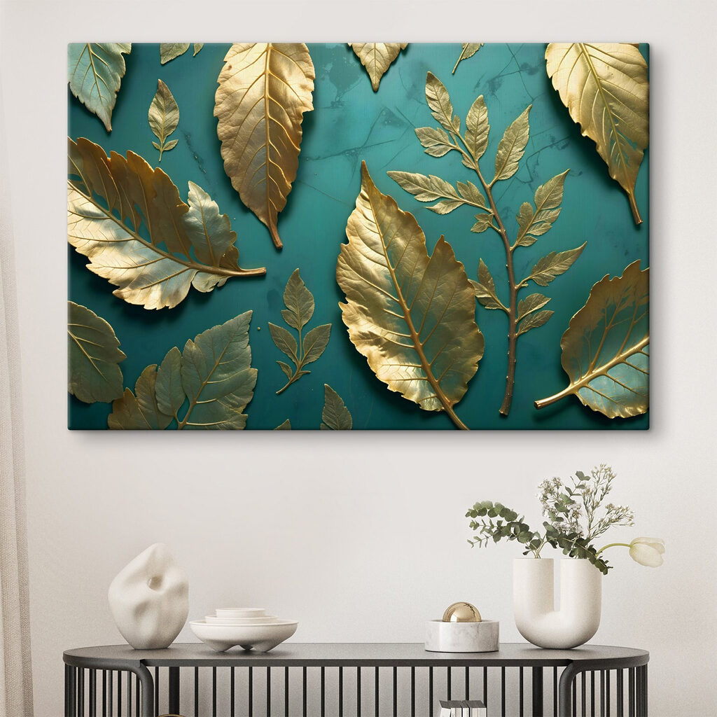 Feuilles dorées sur turquoise — intérieur 2
