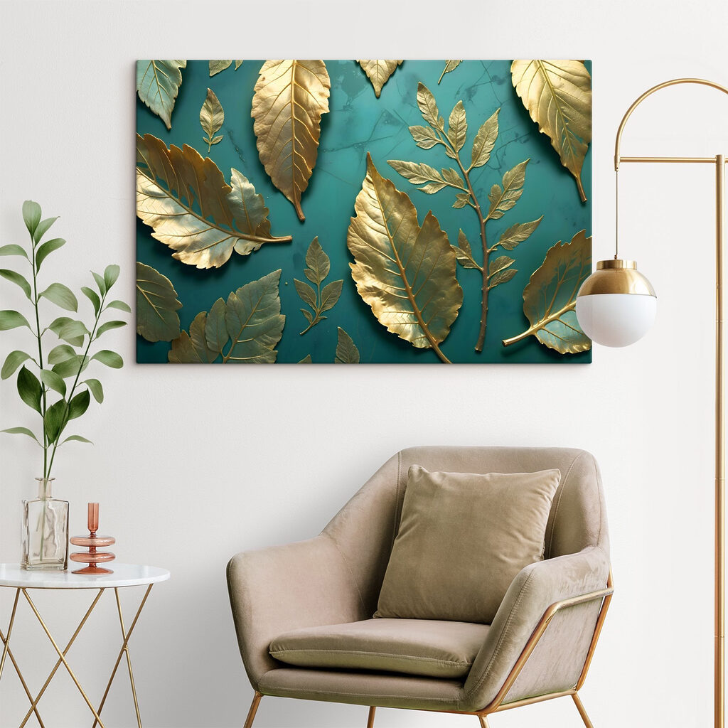 Feuilles dorées sur turquoise — intérieur 1