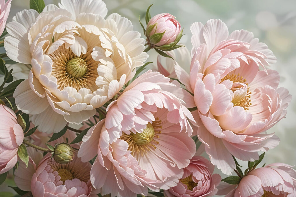 Pivoines d’un rose poudré — motif complet