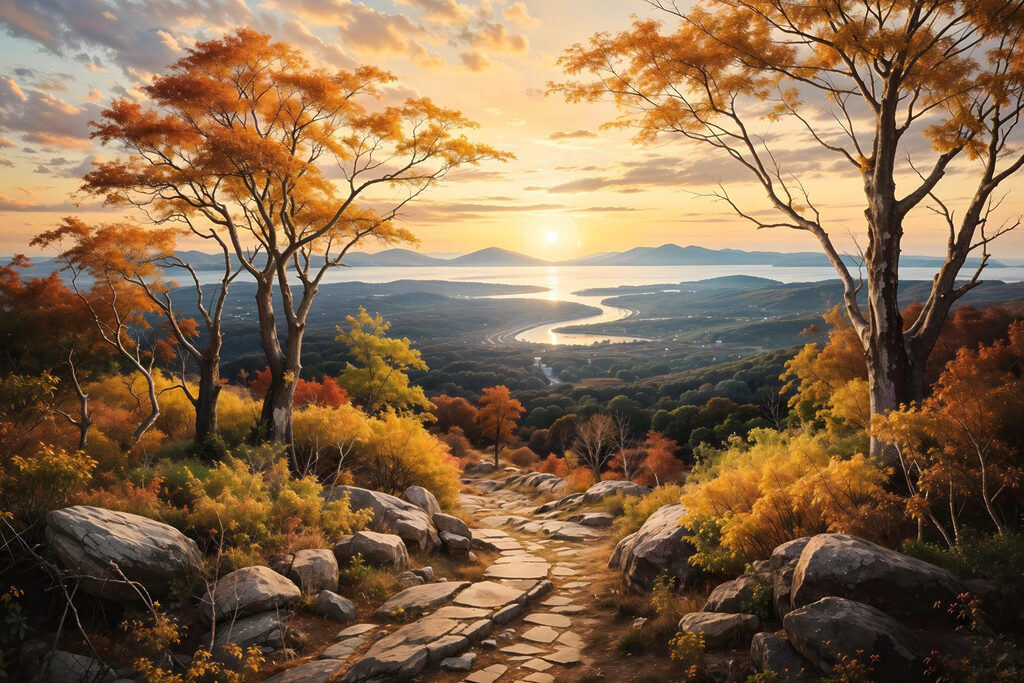 Sentier d’automne, rivière dorée — motif complet