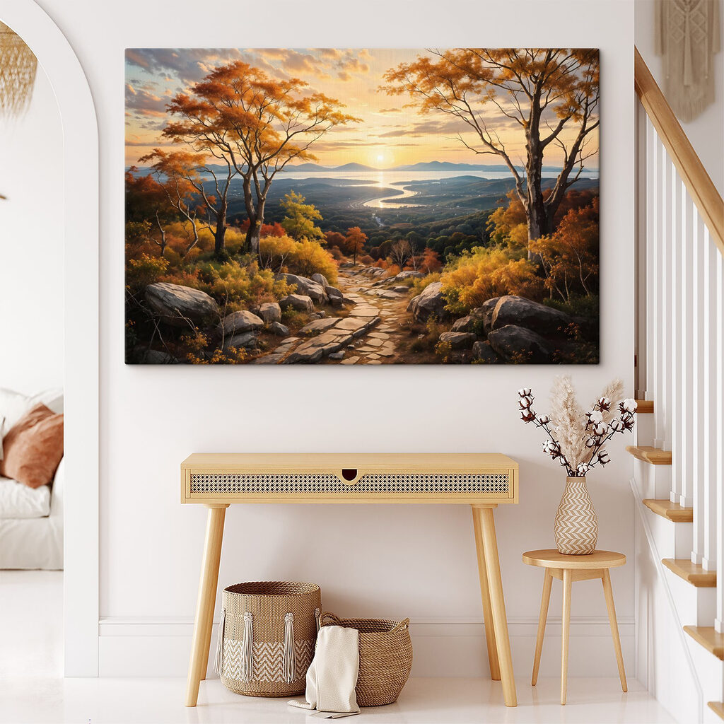 Sentier d’automne, rivière dorée dans un intérieur