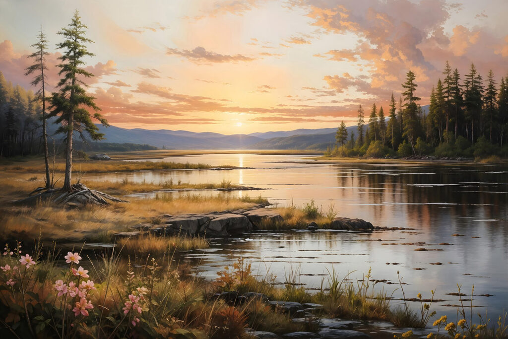 Lac paisible au soir — motif complet