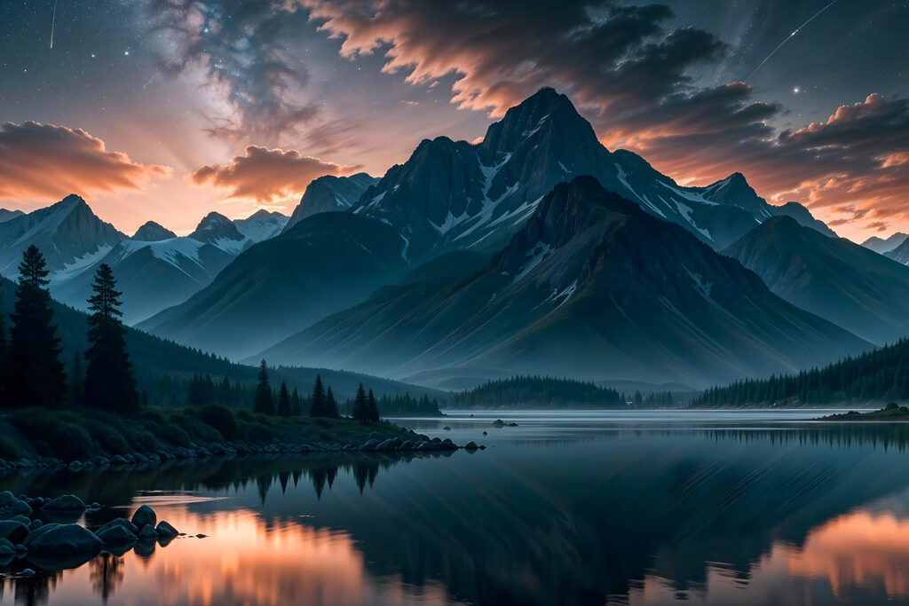 Montagnes au reflet froid — motif complet