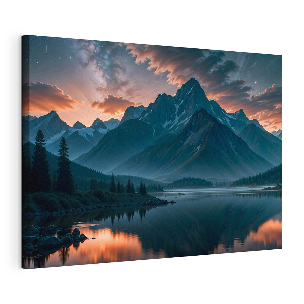 Montagnes au reflet froid, toile tendue et bord enveloppé